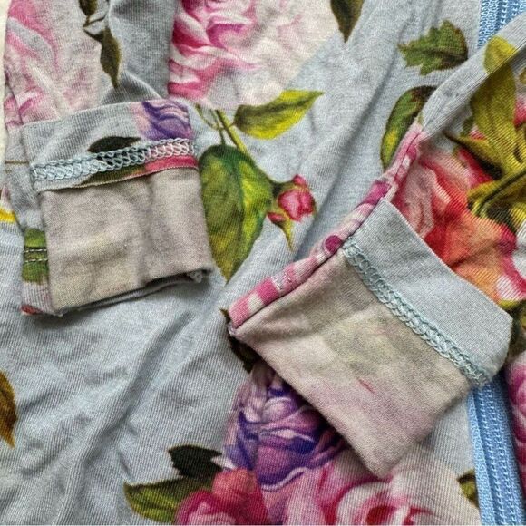 Hapiu Bamboo Footed Floral Roses Pajamas Baby Girl 0-3M Sleeper Pink Blue - Picture 3 of 7